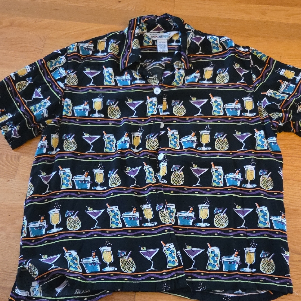 Vibrant Cocktail Print Men's Button Down Shirt